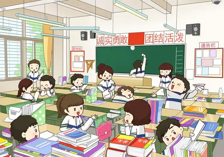 卡通校园风景明信片插画