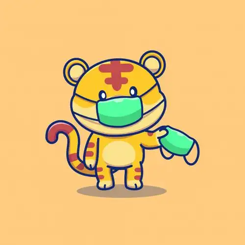 戴口罩的老虎,新冠病毒,卡通矢量插画