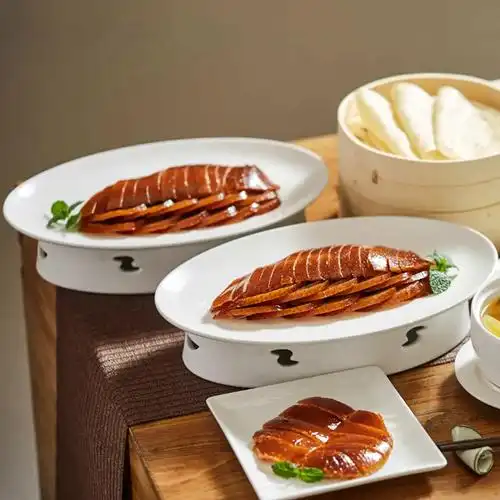 新款椭圆腰形盘子陶瓷纯白北京烤鸭加热保温明炉特色饭店餐具包邮