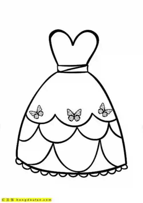 13张公主便装礼服长裙卡通涂色简笔画-红豆饭小学生简笔画大全