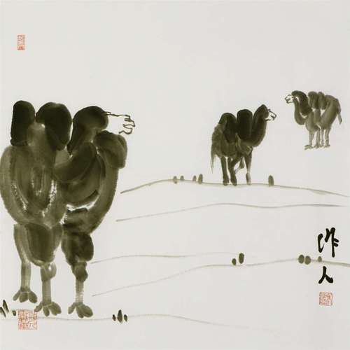 纯手绘临摹吴作人四尺斗方水墨写意动物骆驼国画名人仿真书画字画