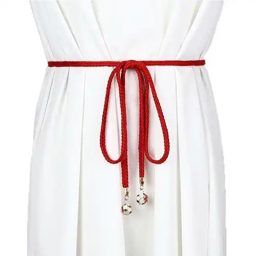 简约百搭棉线编织裙子装饰单圈打蝴蝶结腰绳铃铛腰带