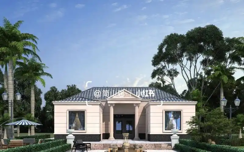 一层三合院简欧风自建房别墅设计图纸