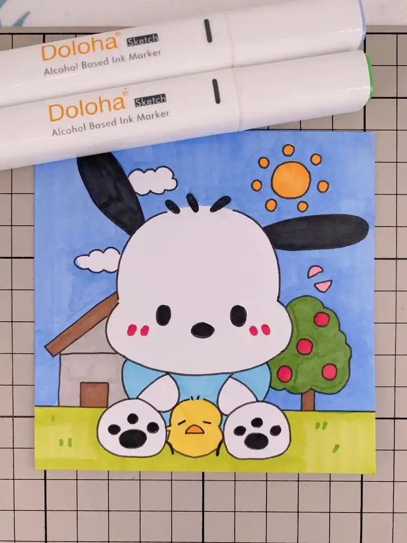 第283幅|帕恰狗卡通画,简笔画.马克笔:多乐绘128色#多 - 抖音