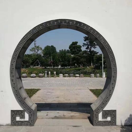 回纹线圆形月洞门月亮门砖雕中式仿古四合院别墅庭院围墙圆门装饰