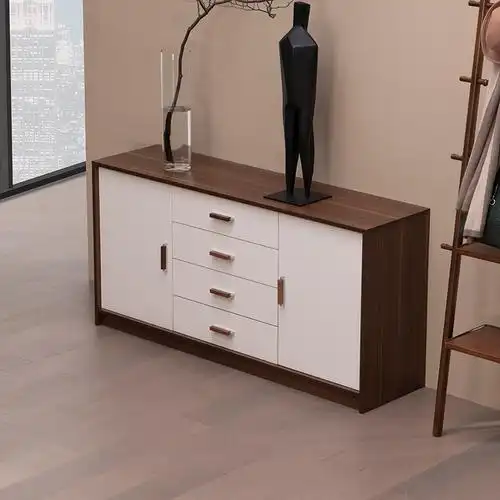 简约现代木质餐边柜 橡木色抽屉储物柜 北欧风格环保餐厅橱柜柜子