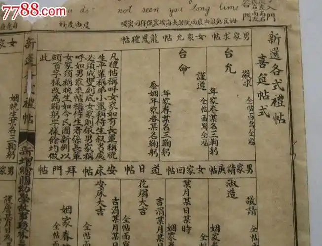 结婚请柬民俗民国史料原版新选各式礼帖喜宴帖式