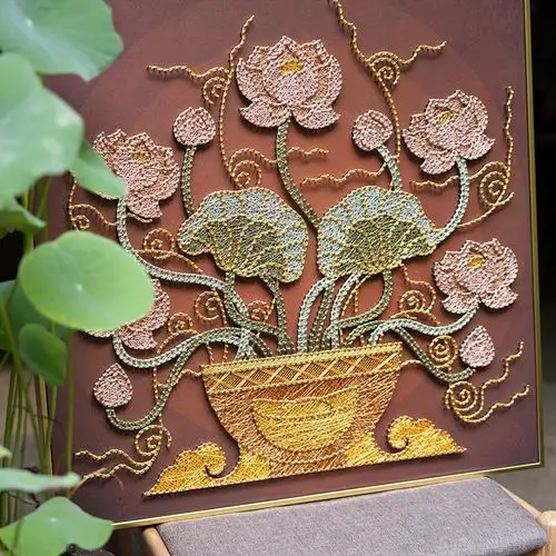 墙蛙中式禅意弦丝画创意荷花减压钉子绕线画手工diy制作材料礼物