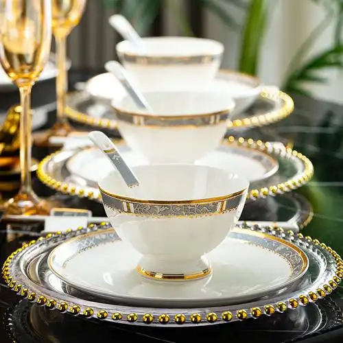 景德镇陶瓷工厂采购加logo高档酒店餐具轻奢陶瓷骨瓷碗碟套装家用