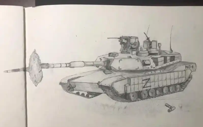 一个军迷在五一画的坦克素描