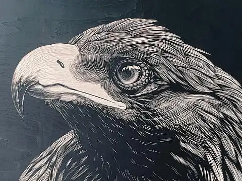 手工雕刻黑白木刻版画·老鹰