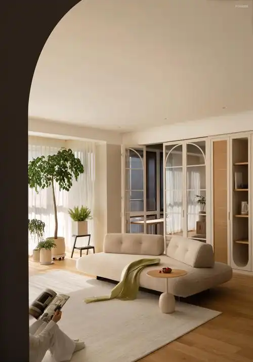 200平现代法式自然风原木三室住宅公寓装修案例