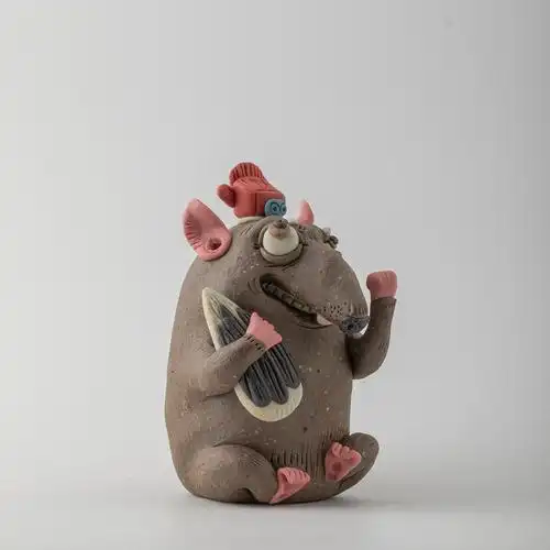 器十二 景德镇陶瓷捏雕 手工原创 十二生肖鼠 茶宠摆件