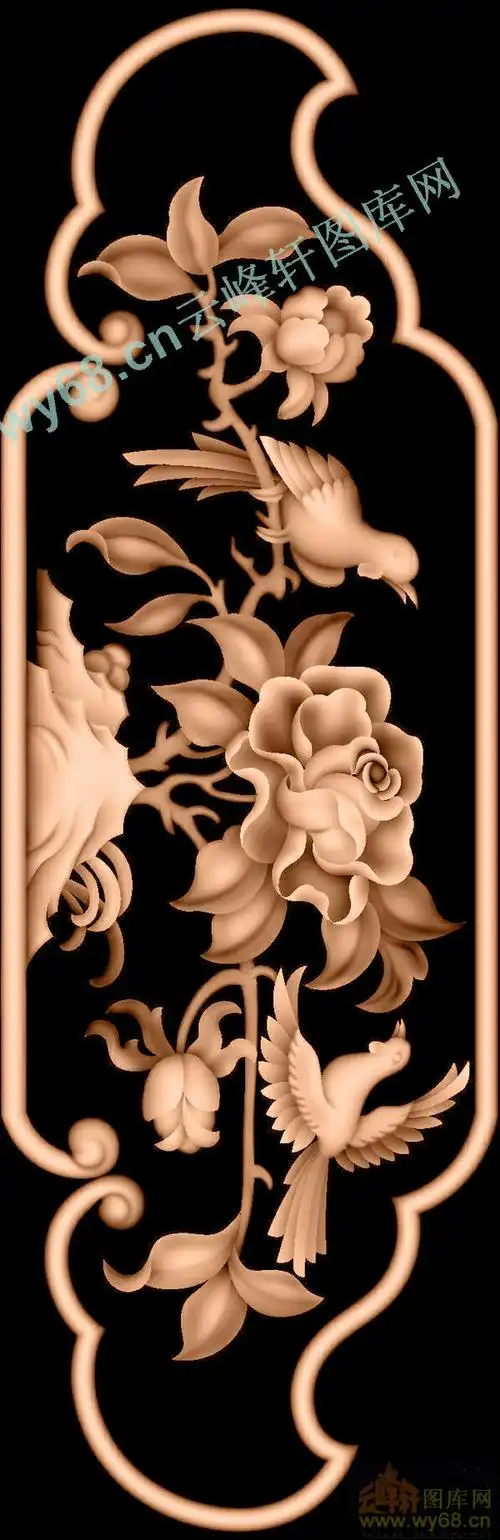 月季花鸟靠背脑-高清精雕图