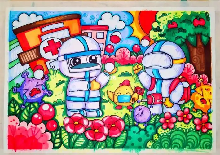 儿童画疫情主题临摹
