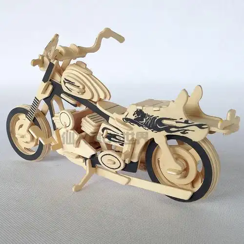 木头3d拼图立体拼图模型玩具儿童益智7-10岁手工拼装摩托车男孩子