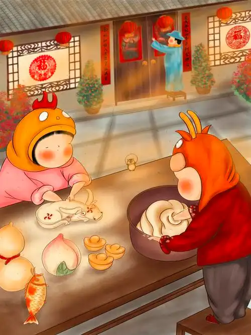 春节传统民俗腊月民间活动祭灶扫房子磨豆腐宰年鸡发面贴花花