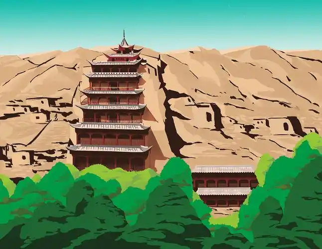 沙漠的高处莫高窟