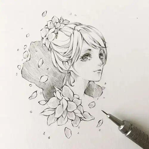 手绘动漫女孩头像线稿~画起来