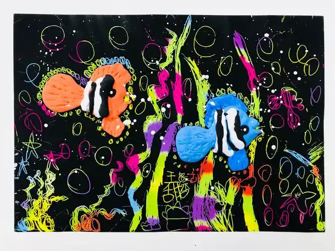 综合材料刮画《海底世界》