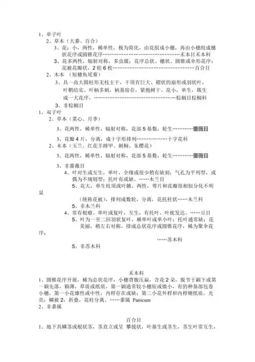 玉兰等植物检索表