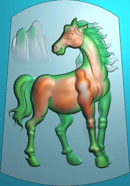 优惠券后3.9元,老公雕刻精雕挂件浮雕图灰度图gjqt-082八骏马双面挂件