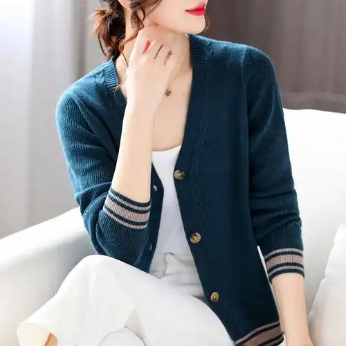 v领毛衣开衫针织外套女士春装2023年新款春秋中年妈妈短款上衣薄