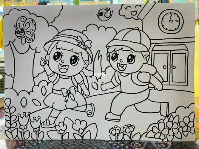 上学去儿童画简笔画马克笔马克笔简笔画儿童画开学兴趣爱好