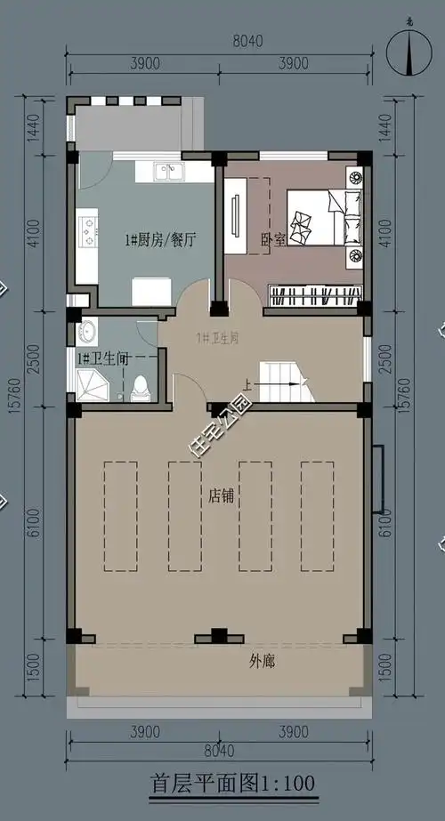 第二套:这是住宅公园设计的第828套户型,是一套一层做商铺用的三层