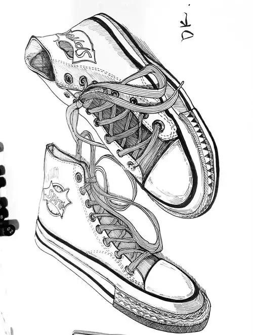 线条练习一双帆布鞋暗部填满线条真的爽