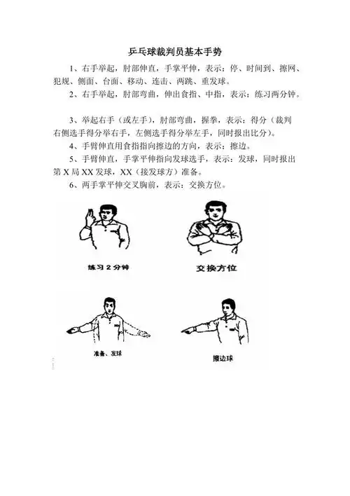 乒乓球裁判员基本手势附图