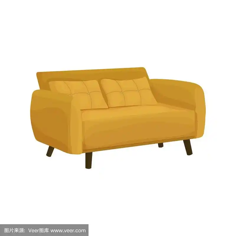 矢量插图的黄色沙发侧视图在卡通风格.大沙发.