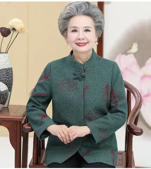 老年人外套女70岁妈妈冬季中式唐装老人衣服太太春装外套 红色【上衣