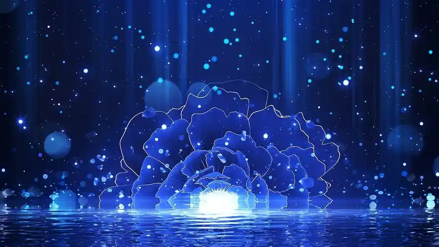 4k蓝色古典花朵粒子上升背景视频粒子舞蹈背景