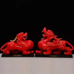 红色陶瓷貔貅摆件大号一对招财办公室电视柜镇宅玄关开业礼品