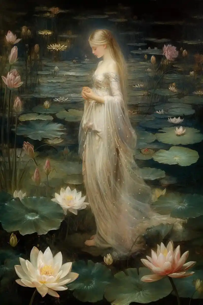 达芬奇风 油画——梦醉荷塘.荷叶如扇送清凉,荷花仙子降人间. - 抖音