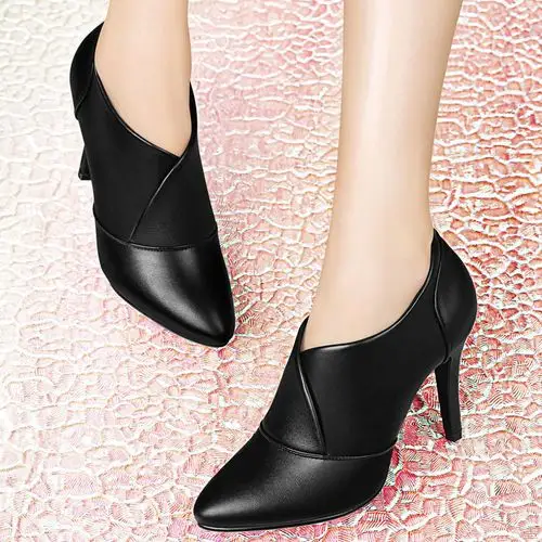 洋气皮鞋女2019新款秋季细跟高跟鞋女鞋秋款百搭女士软皮秋冬单鞋