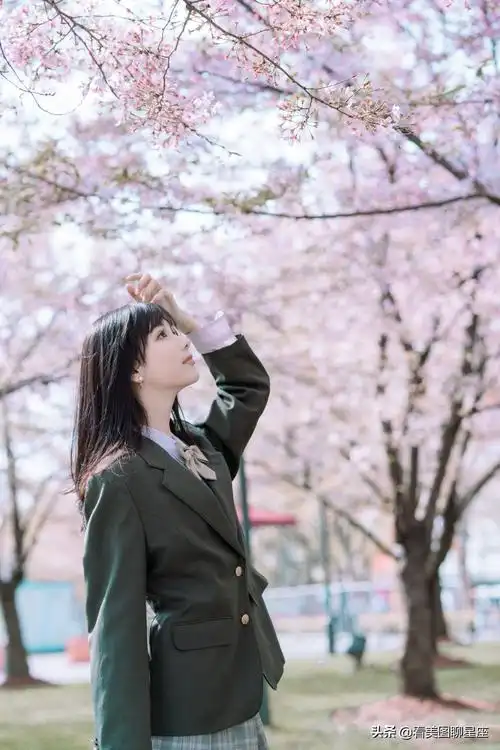 樱花树下的制服女孩漂亮图集欣赏