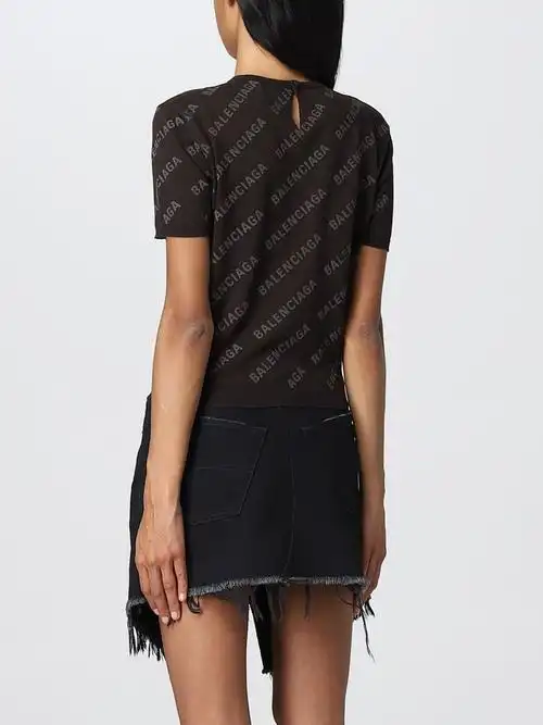 balenciaga巴黎世家奢侈品女装女士新款棕色logo印花t恤 褐色 m【图片