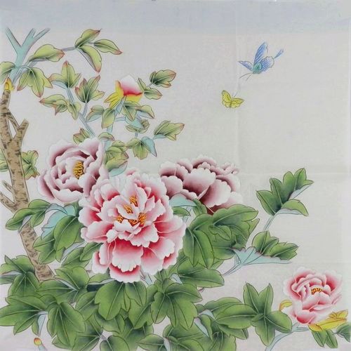 gg纯手绘字画客厅办公室装饰画 四尺斗方无款国画工笔画花鸟牡丹