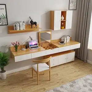 定制卧室书桌梳妆台一体组合带镜子壁挂式现代简约电脑桌
