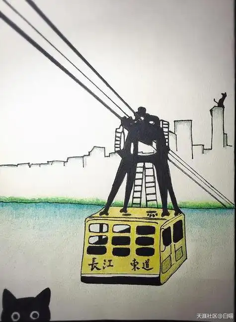 武汉过江索道简笔画