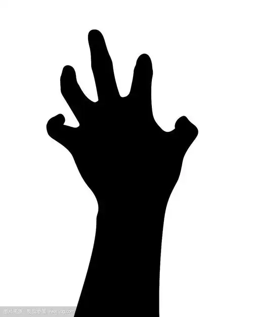 黑手剪影的手势向上伸展