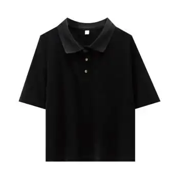 支持国货安·踏2022夏季新款纯黑色纯棉宽松翻领t恤女简约短袖polo衫