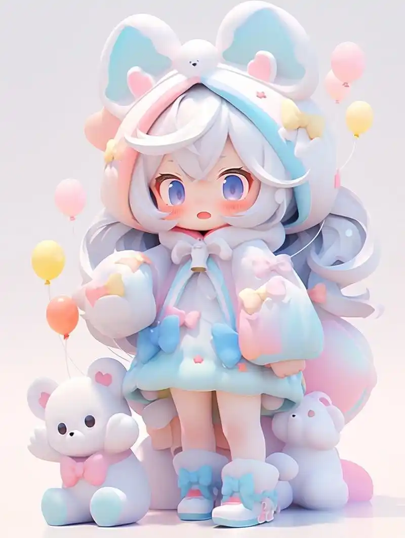 ai盲盒 关键词:女孩,可爱,卡哇伊,柔和的颜色,卡通,彩色,可爱,俏皮,有