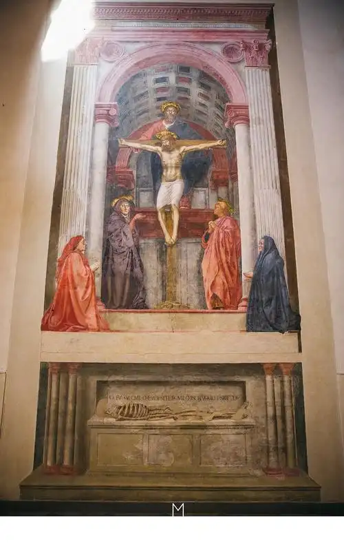 来自马萨乔(masaccio)的《圣三位一体像》这位年仅27岁就因不明原因