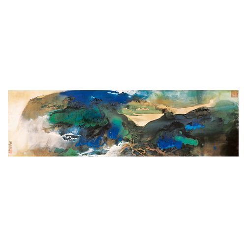 张大张大千千爱痕湖泼墨青绿山水画横幅宣纸画芯国画