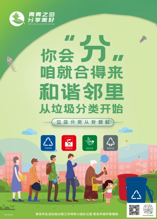 青岛市生活垃圾分类宣传海报:和谐邻里 从垃圾分类开始-半岛网