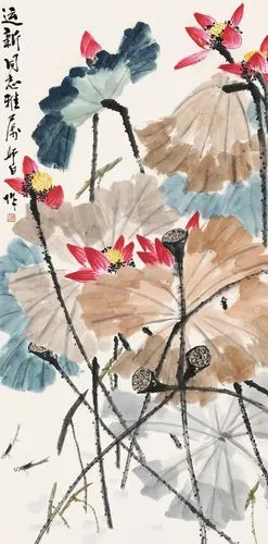 娄师白荷塘清趣立轴设色纸本