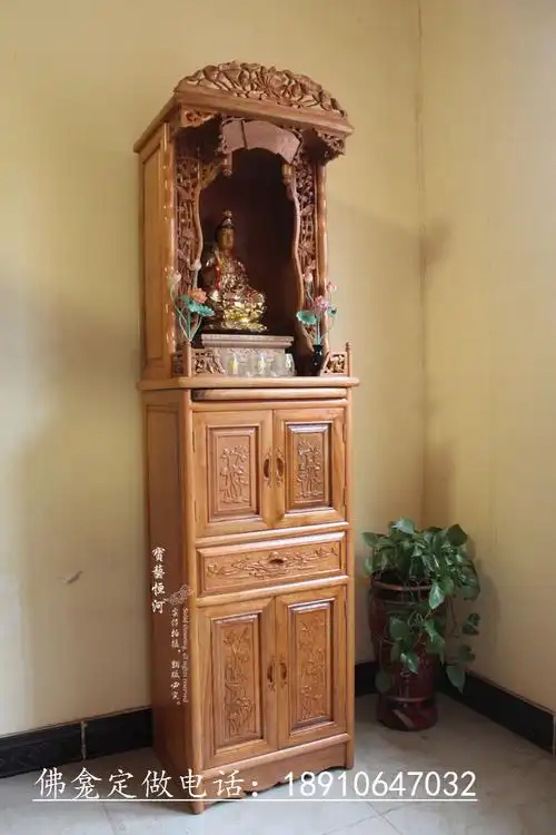 20寸风水花荷花立柜佛龛 北京佛龛厂家定做 佛柜佛龛定做